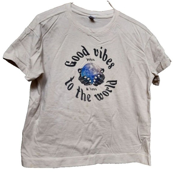 Good Vibes to the World Peace and Love T-Shirt Old Navy Size M SHARE THE LOVE - Picture 1 of 6
